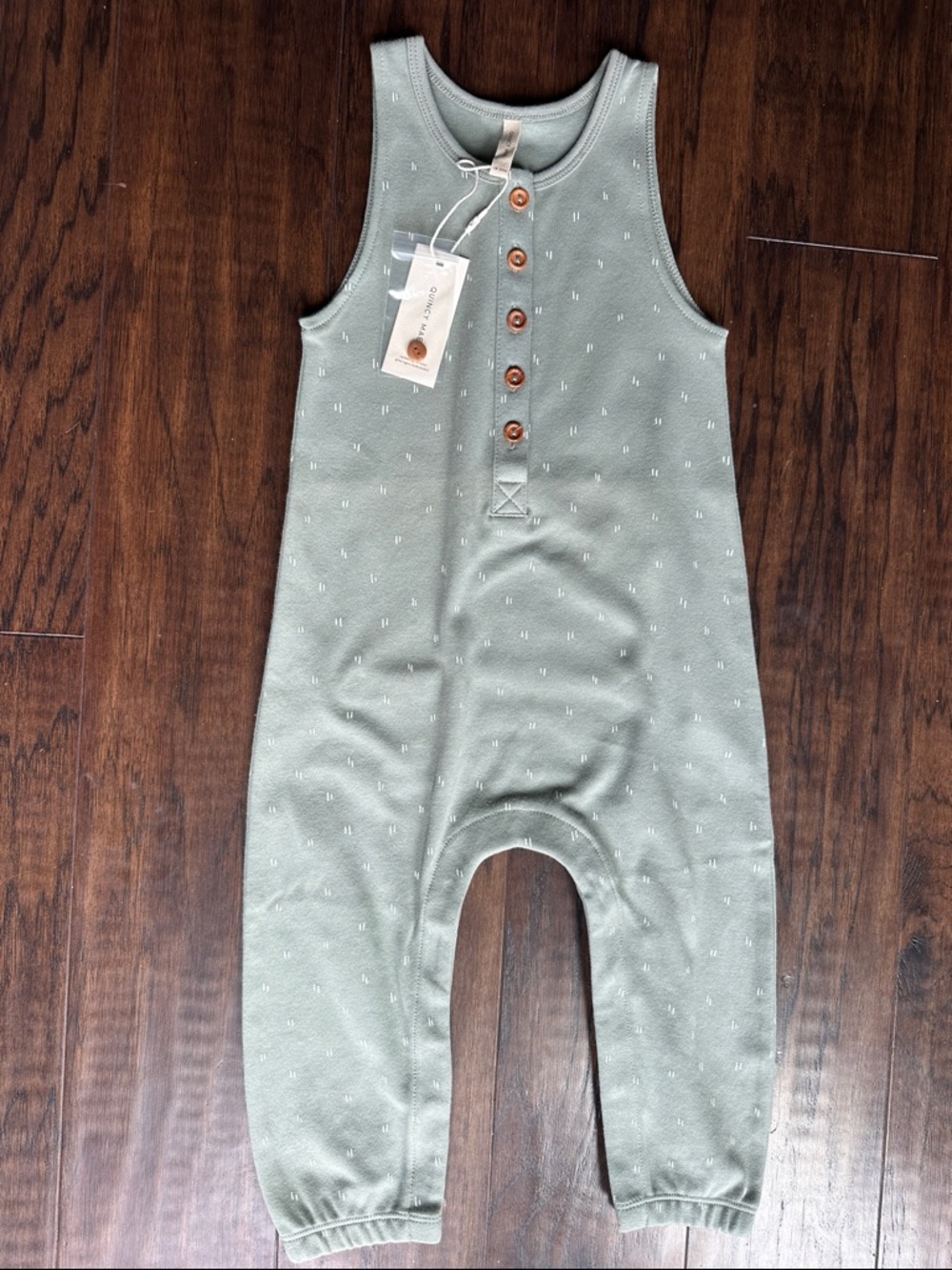 Quincy Mae Sleeveless Sage Green Baby Romper with Button Front